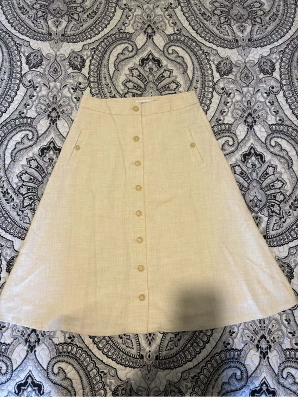 Calvin Klein Cream Button-Front A-Line Skirt